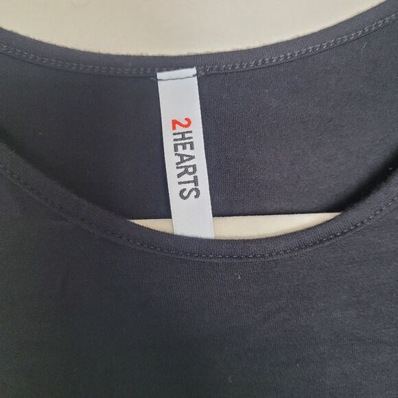 2Hearts Jersey Knit Dress Bell Sleeves Full Skirt Black Midi Soft Casual Medium - Picture 9 of 10